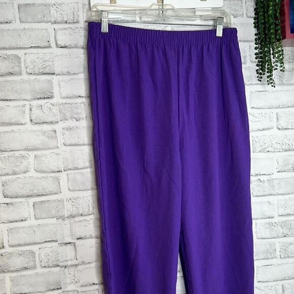 Adolfo Vintage 90s Purple Pull On Cropped Pants Size Medium - Picture 2 of 3